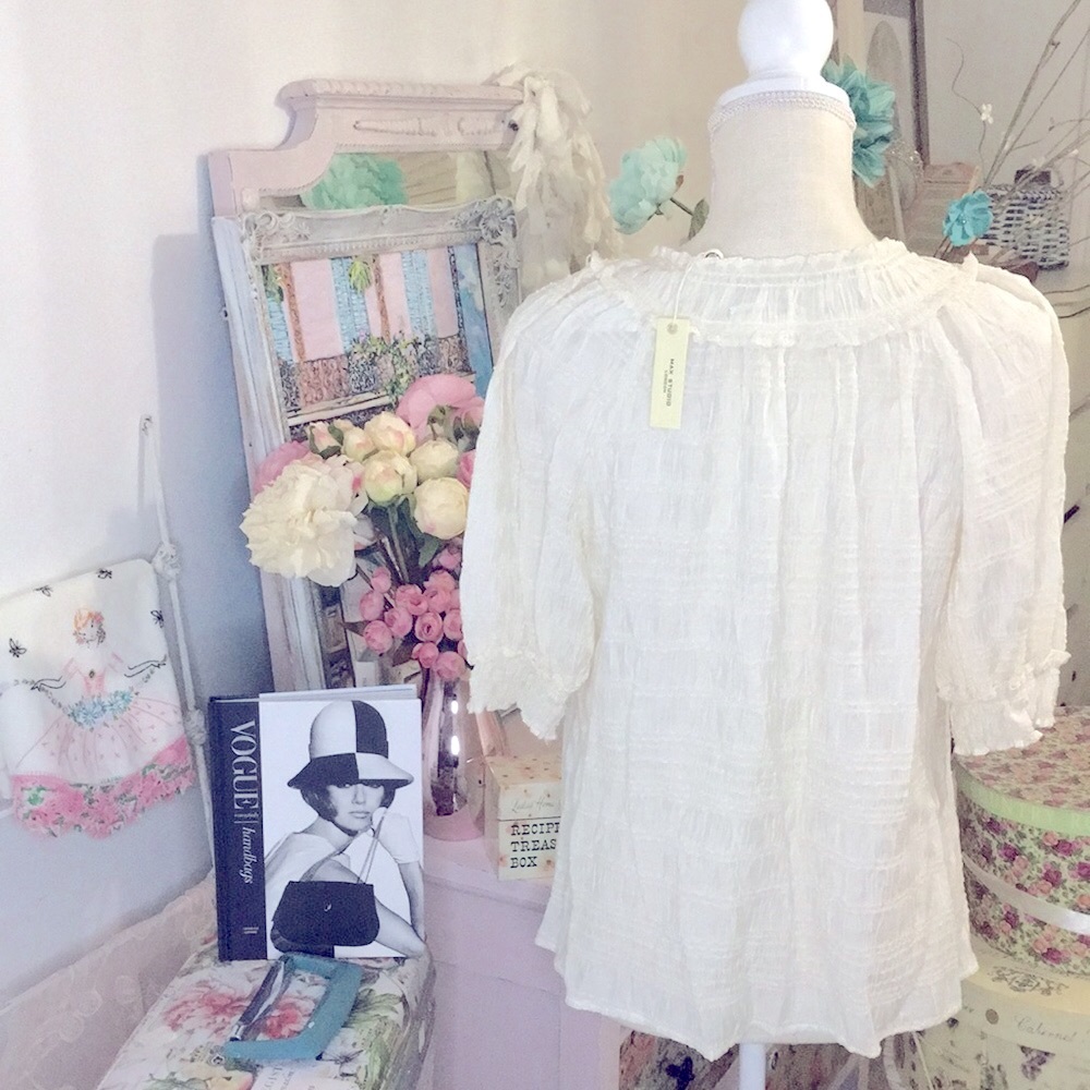 NWT✨ Max Studio London Puff Sleeve Tie Neck Gathered Elegant Cream Blouse Sm! - Picture 6 of 10